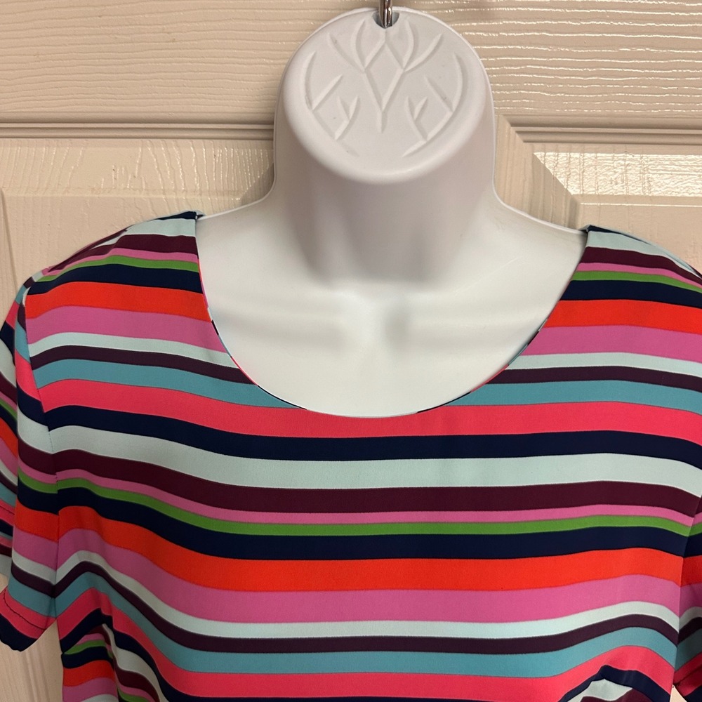 Cynthia Rowley Shift Dress Size 8 Multicolor Striped Short Sleeve Zip Back - Picture 5 of 8
